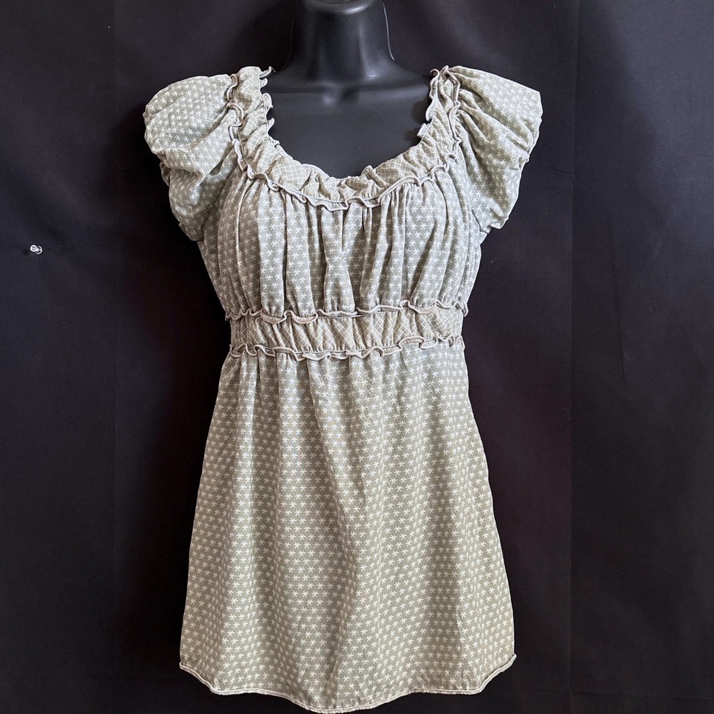 Y2K MSSP Max Studio Top S Sage Green Ruffle Puff Sleeve Cottagecore Milkmaid